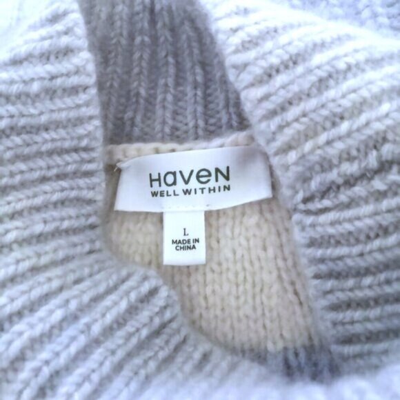 Like New Haven Well Within Cashmere Colorblock Yoke Sweater Chunky Knit Size L - Picture 9 of 9